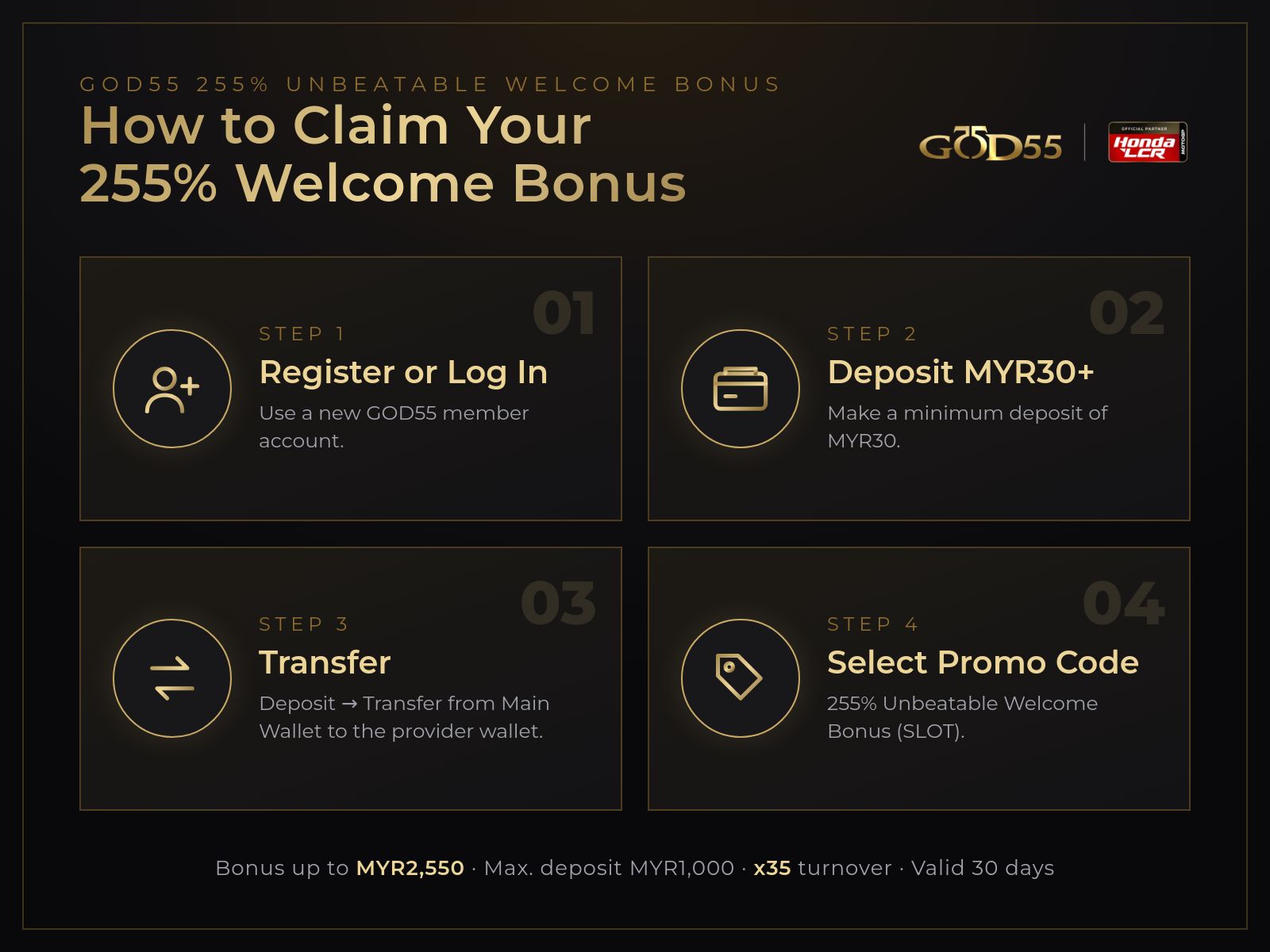 How to Claim GOD55 255% Welcome Bonus